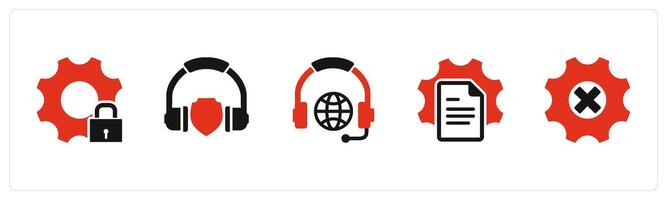 A set of 5 Contact icons as setting protection, headphone security, international music vector