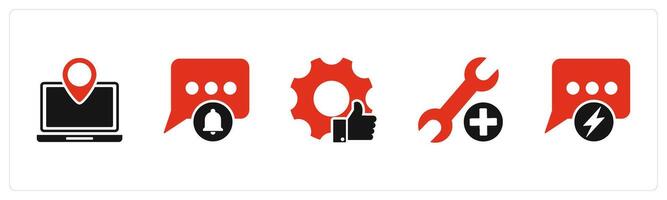 A set of 5 Contact icons as laptop location, message notification, like settings vector