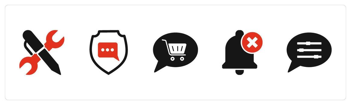 A set of 5 Contact icons as edit setting, message security, shopping cart vector