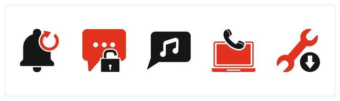 A set of 5 Contact icons as refresh notification, message protection, music message vector