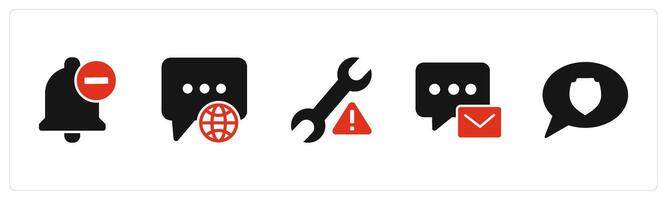 A set of 5 Contact icons as wrong notification, international message, optimization vector