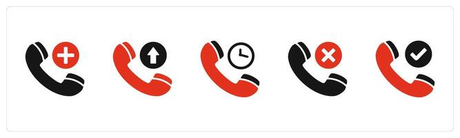 A set of 5 Contact icons as add call, pick call, call time, remove call vector