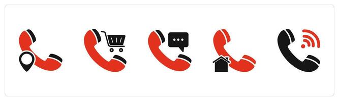 A set of 5 Contact icons as call location, shopping call, call message vector