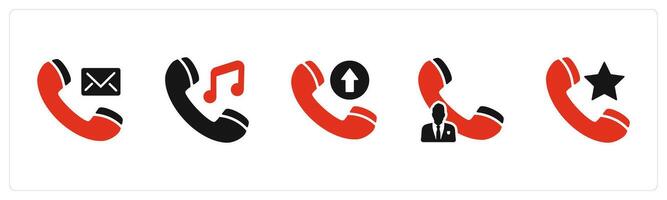 A set of 5 Contact icons as call message, music call, pick call, vector