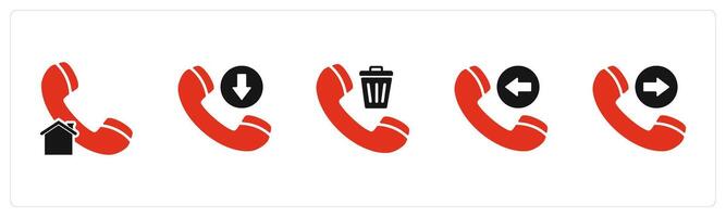 A set of 5 Contact icons as home call, cut call, delete call vector
