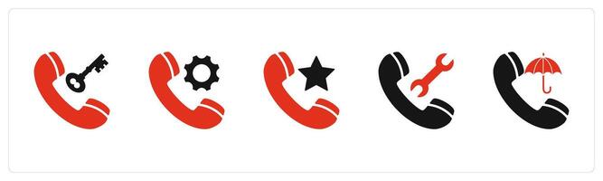A set of 5 Contact icons as call, call settings, favorite call, call maintenance vector