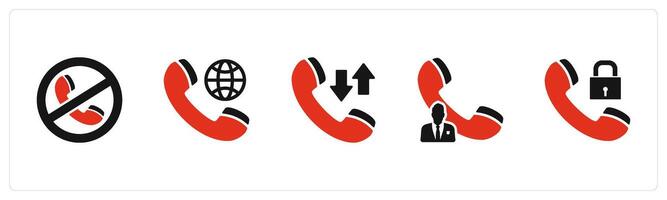 A set of 5 Contact icons as call prohibited, international call, synchronize call vector