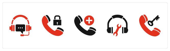 A set of 5 Contact icons as headphone message, call protection, add call vector