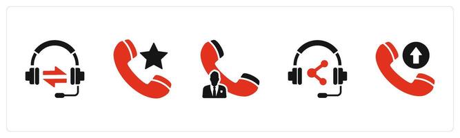 A set of 5 Contact icons as synchronize headphone, favorite call, call owner vector