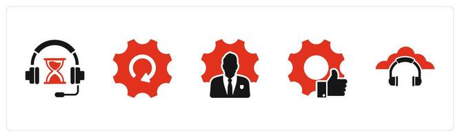 A set of 5 Contact icons as music time, global setting, business management, vector