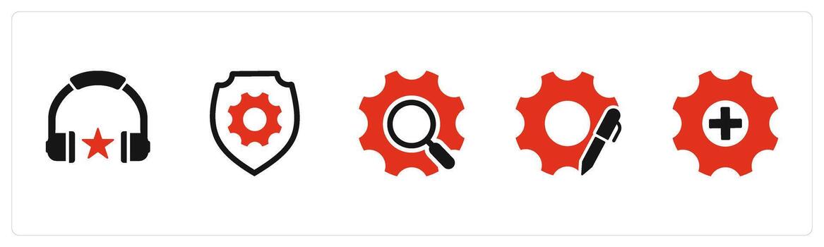 A set of 5 Contact icons as favorite music, setting security, setting search vector