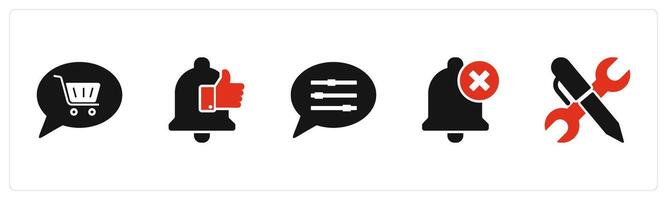 A set of 5 Contact icons as shopping cart, like notification, message settings vector
