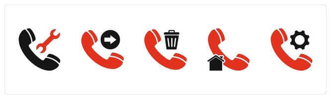 A set of 5 Contact icons as call maintenance, send call, delete call vector
