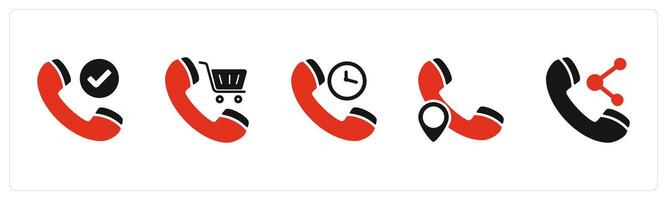 A set of 5 Contact icons as right call, shopping call, call time vector