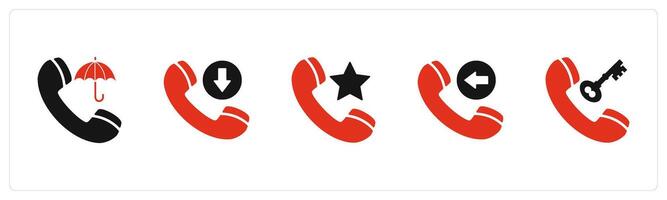 A set of 5 Contact icons as call insurance, cut call, favorite call vector