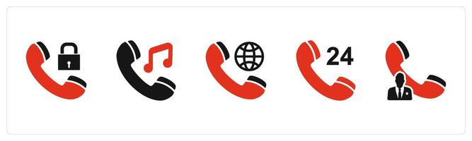 A set of 5 Contact icons as call protection, music call, international call vector