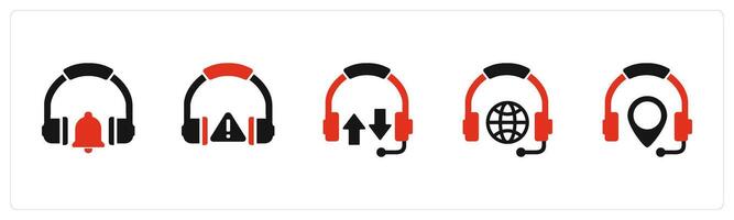 A set of 5 Contact icons as headphone notification, headphone maintenance, synchronize headphone vector