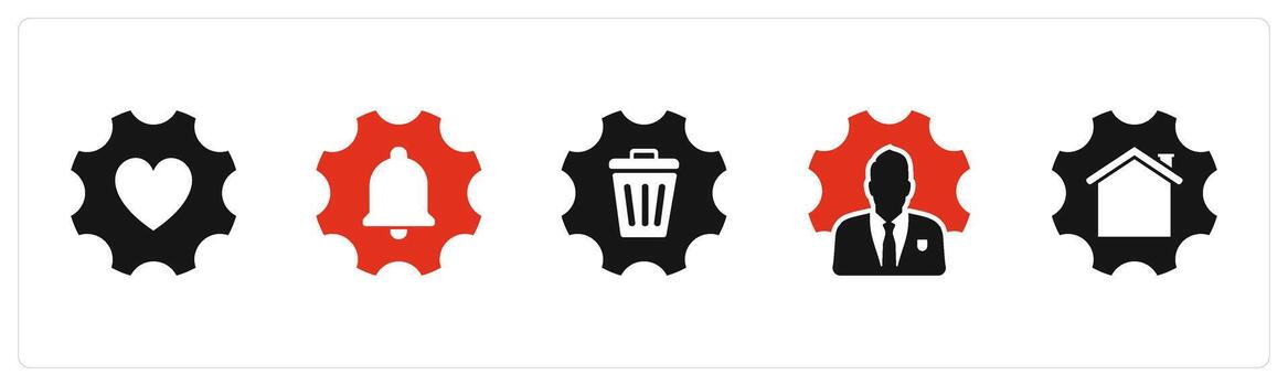 A set of 5 Contact icons as favorite setting, notification setting, remove setting vector