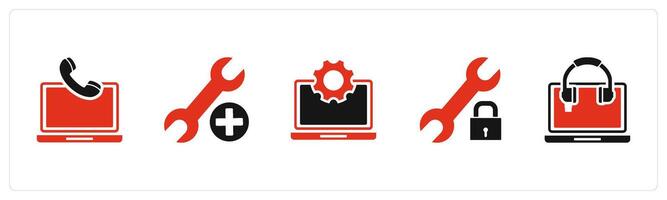 A set of 5 Contact icons as online contacts, add settings, laptop setting vector