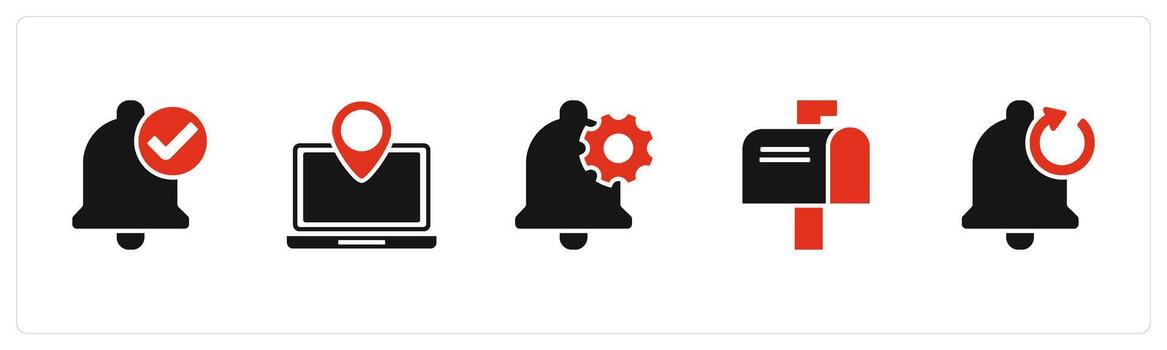 un conjunto de 5 5 contacto íconos como Derecha notificación, ordenador portátil ubicación, notificación ajuste vector