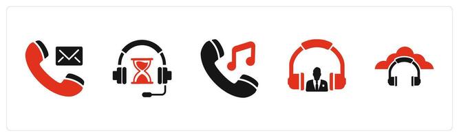 A set of 5 Contact icons as call message, music time, music call vector