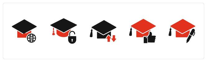A set of 5 Contact icons as global study, education security, synchronize study vector