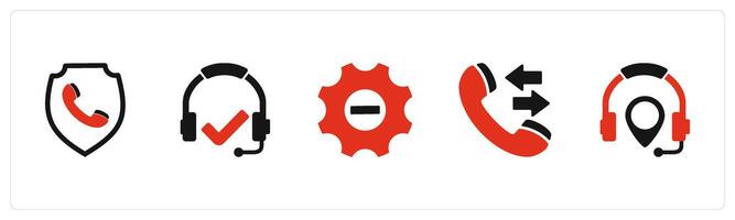 A set of 5 Contact icons as call security, headset, optimization vector