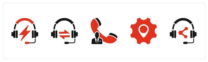A set of 5 Contact icons as fast music, sync headphone, call owner vector