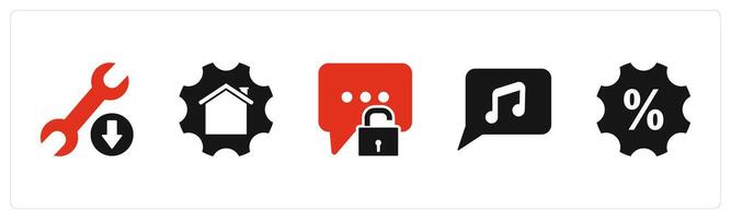 A set of 5 Contact icons as maintenance, home settings, message protection vector