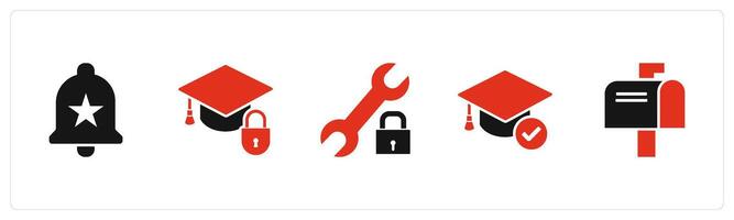 A set of 5 Contact icons as favorite bell, education security, setting protection vector