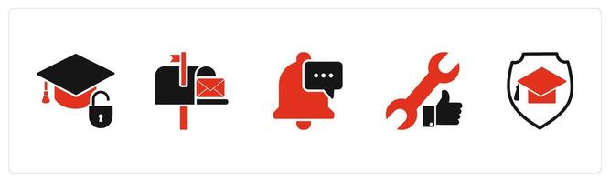 A set of 5 Contact icons as education security, post card, message notification vector