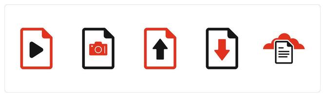 A set of 5 Document icons as file, image document, upload page vector