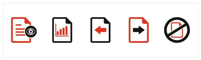 A set of 5 Document icons as view document, graph page, receive file vector