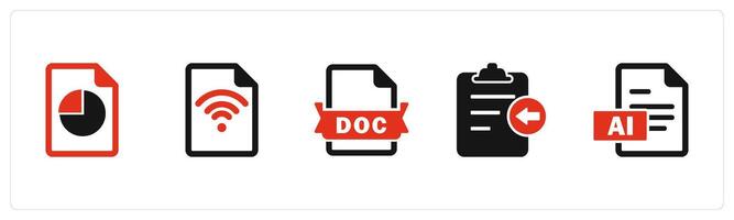 A set of 5 Document icons as pie chart, wifi documnt, doc file vector