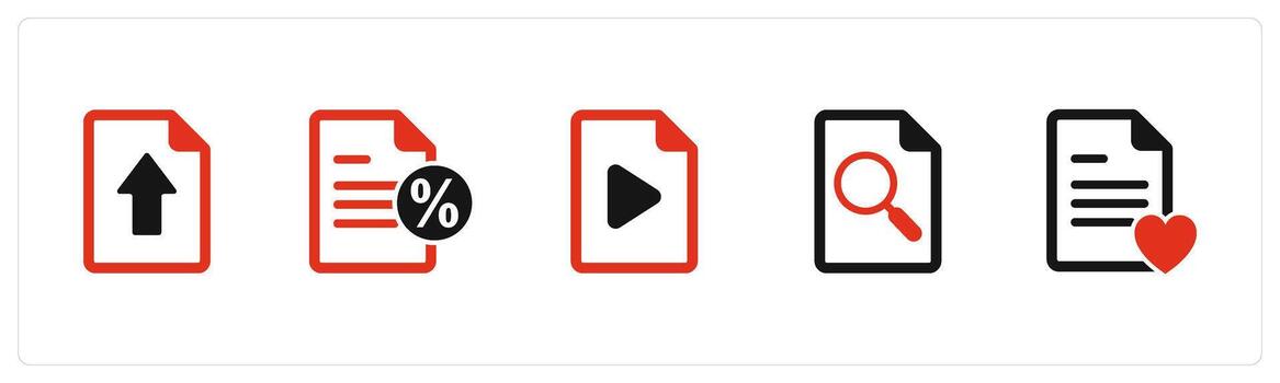 A set of 5 Document icons as upload page, promissory note, file vector