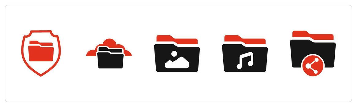 A set of 5 Document icons as folder security, cloud folder, image folder vector