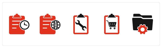 A set of 5 Document icons as page time, global page, page settings vector