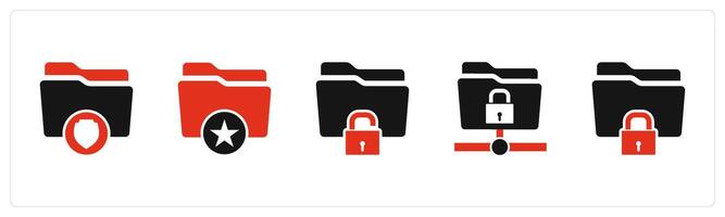 A set of 5 Document icons as folder security, favorite folder, folder security vector