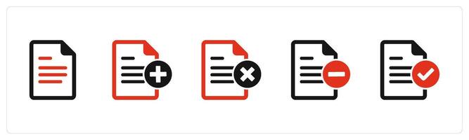 A set of 5 Document icons as document, create page, wrong page vector