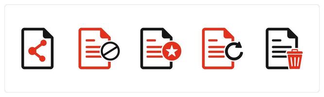 A set of 5 Document icons as share document, document prohibited, favorite document vector