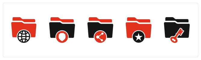 A set of 5 Document icons as international folder, folder security, share folder vector