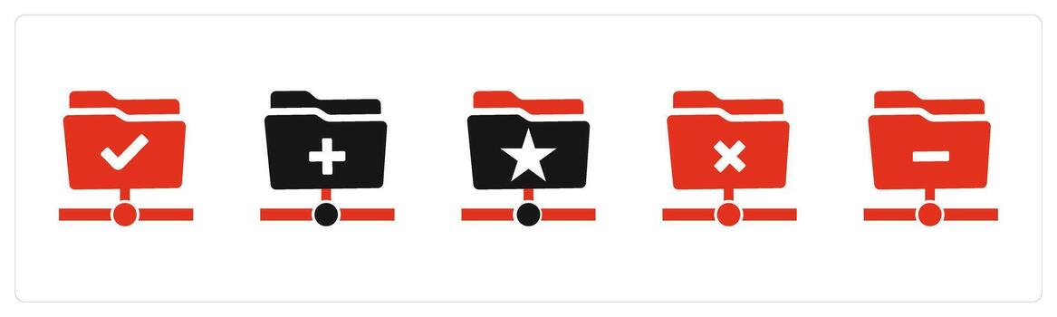 A set of 5 Document icons as approve folder, create folder, favorite folder vector