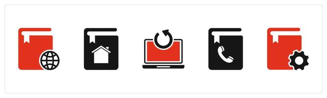 A set of 5 Document icons as global book, home book, update laptop vector