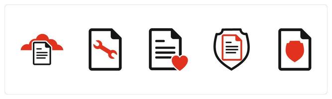 A set of 5 Document icons as cloud document, page setting, favorite page vector