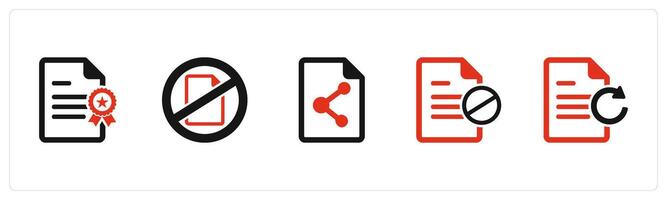 A set of 5 Document icons as certificate, document prohibited, share document vector