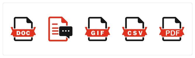 A set of 5 Document icons as doc file, document, gif file vector