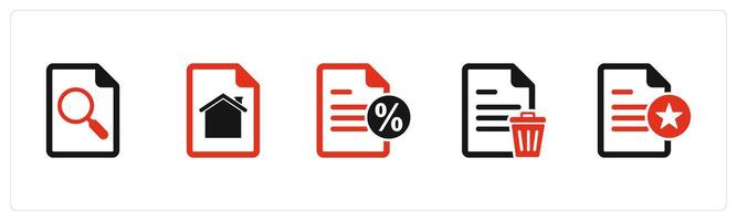 A set of 5 Document icons as search page, home page, promissory note vector