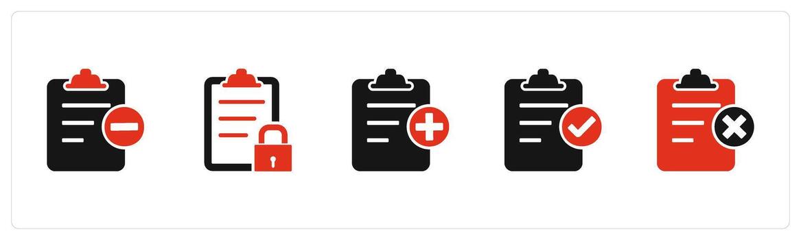 A set of 5 Document icons as remove page, page security, create page vector