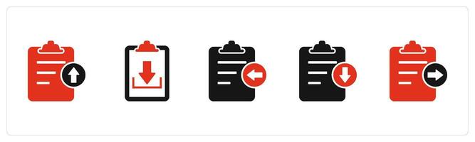 A set of 5 Document icons as upload file, download file, receive file vector