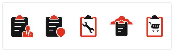 A set of 5 Document icons as document, page protection, page settings vector
